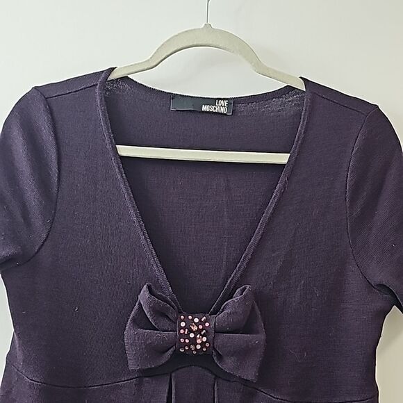 Love Moshino Wool Blend Purple A Line Dress with Bow Size 8 - Picture 5 of 7